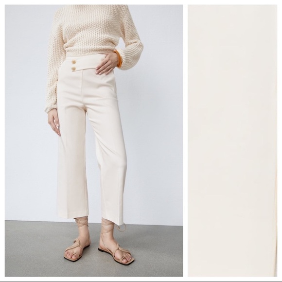 🦋 Bloggers’ Favorite 🦋 Zara Ecru Buttoned Pants Size L - Picture 2 of 16
